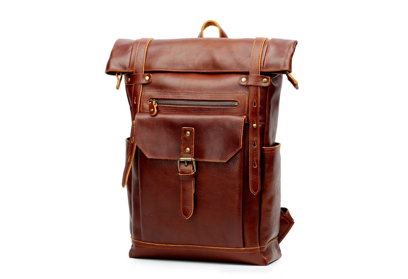 REDOM Laptoprucksack Rucksack Schulrucksack Lederrucksack Reiserucksack Schultertasche (Vintage Echtes Leder Notebook Laptop Tasche Schule Uni Rucksack, für bis 15,6-Zoll Laptop, Backpack mit Laptopfach, luxuriös, Echtleder), für Herren Damen Jungen Teenager Freizeit Arbeit Business Reisen von REDOM