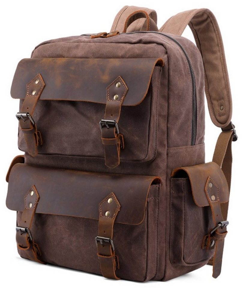 REDOM Laptoprucksack Rucksack Schulrucksack Lederrucksack Reiserucksack Schultertasche (Vintage Echtes Leder Notebook Laptop Tasche Schule Uni Rucksack, für bis 15,6-Zoll Laptop, Backpack mit Laptopfach, luxuriös, Echtleder), für Herren Damen Jungen Teenager Freizeit Arbeit Business Reisen von REDOM