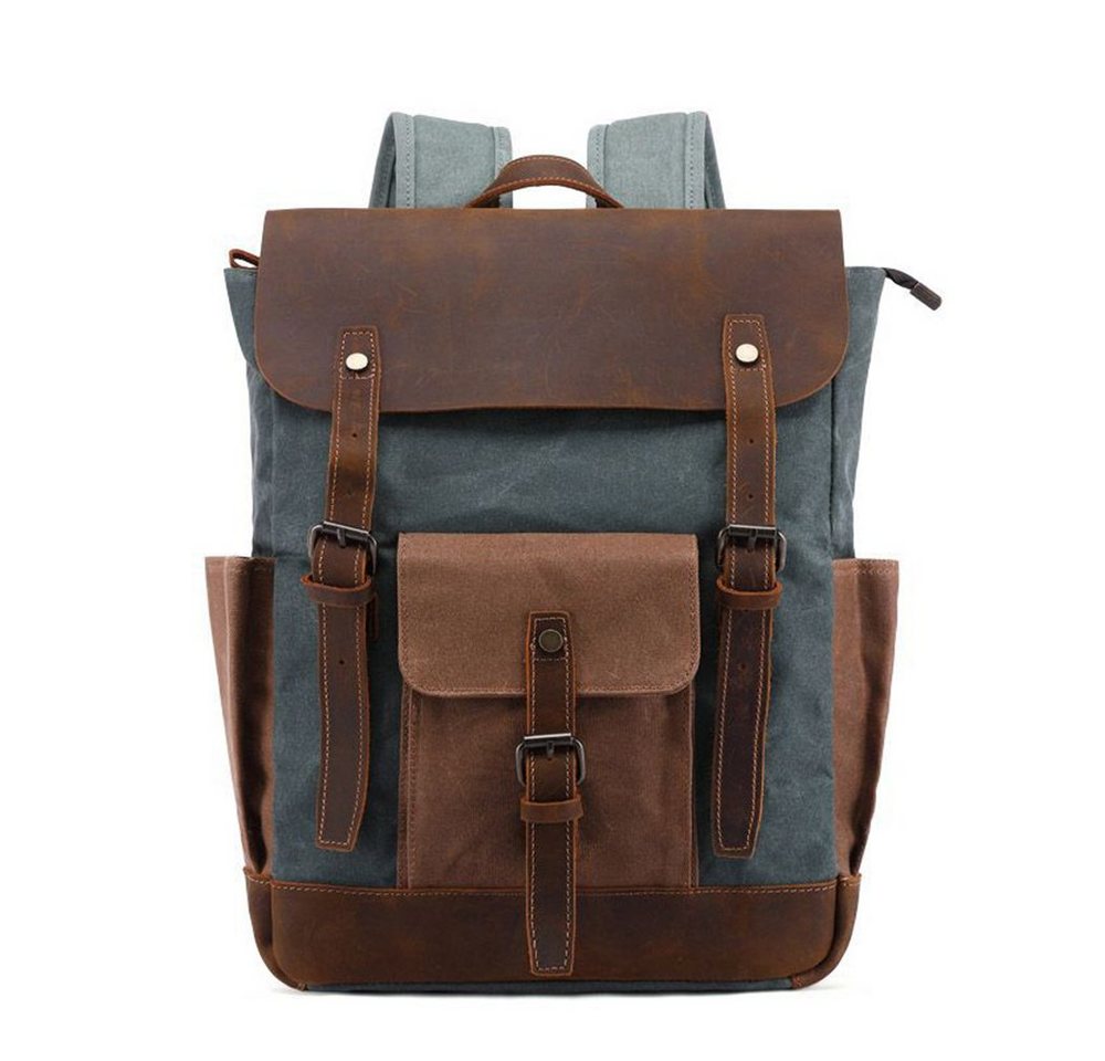 REDOM Laptoprucksack Rucksack Schulrucksack Lederrucksack Reiserucksack Schultertasche (Vintage Schultertasche Notebook Laptop Tasche Schule Uni Rucksack, Backpack mit Laptopfach, für bis 15,6-Zoll Laptop, Echtleder und Canvas), für Herren Damen Jungen Teenager Freizeit Arbeit Business Reisen von REDOM