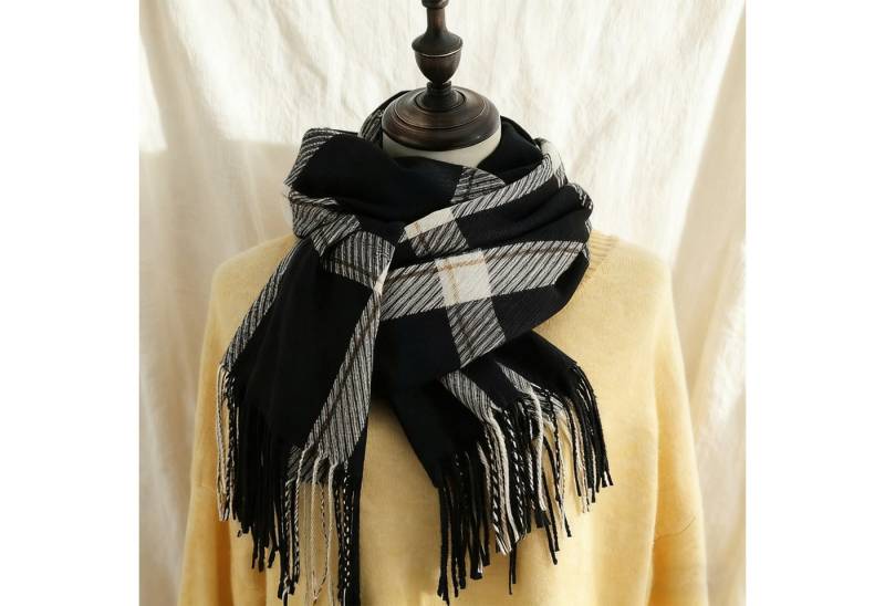 REDOM Modeschal Damen Schal Winterschal eleganter Umschlagtuch Schal, (kann als Schultertuch Decke oder Poncho verwendet werden, 1-St. Perfektes Geschenk für Damen), Stilvolles Karomuster 196 x 64 cm Mischgewebe mit Fransen von REDOM