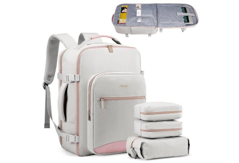 REDOM Reiserucksack 40L Handgepäck Laptoptasche mit 3 Packwürfeln (45x30x21cm Freizeitrucksack mit 180° Kofferöffnung, Anti-Diebstahl, 40L Groß, Backpack mit Laptopfach), für Herren Damen Uni Arbeit Reisen Wandern Flugzeug von REDOM