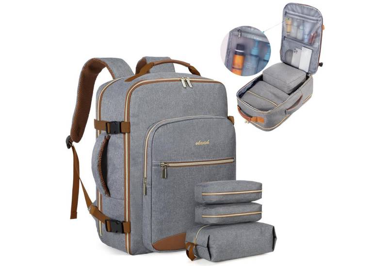 REDOM Reiserucksack 40L Handgepäck Laptoptasche mit 3 Packwürfeln (45x30x21cm Freizeitrucksack mit 180° Kofferöffnung, Anti-Diebstahl, 40L Groß, Backpack mit Laptopfach), für Herren Damen Uni Arbeit Reisen Wandern Flugzeug von REDOM
