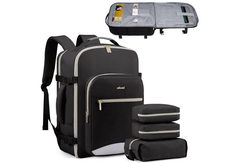 REDOM Reiserucksack 40L Handgepäck Laptoptasche mit 3 Packwürfeln (45x30x21cm Freizeitrucksack mit 180° Kofferöffnung, Anti-Diebstahl, 40L Groß, Backpack mit Laptopfach), für Herren Damen Uni Arbeit Reisen Wandern Flugzeug von REDOM