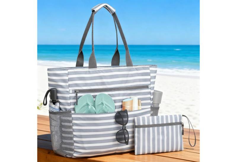 REDOM Schultertasche Reise Umhängetasche Reisetasche Strandtasche Handtasche (42 × 15 × 39 cm mit kleiner Tasche, 1-tlg., Canvas Shopper mit Reißverschluss separatem Innenfach leicht robust), Ideal für Strand Schwimmbad Einkaufen Picknick Freizeitaktivitäten von REDOM