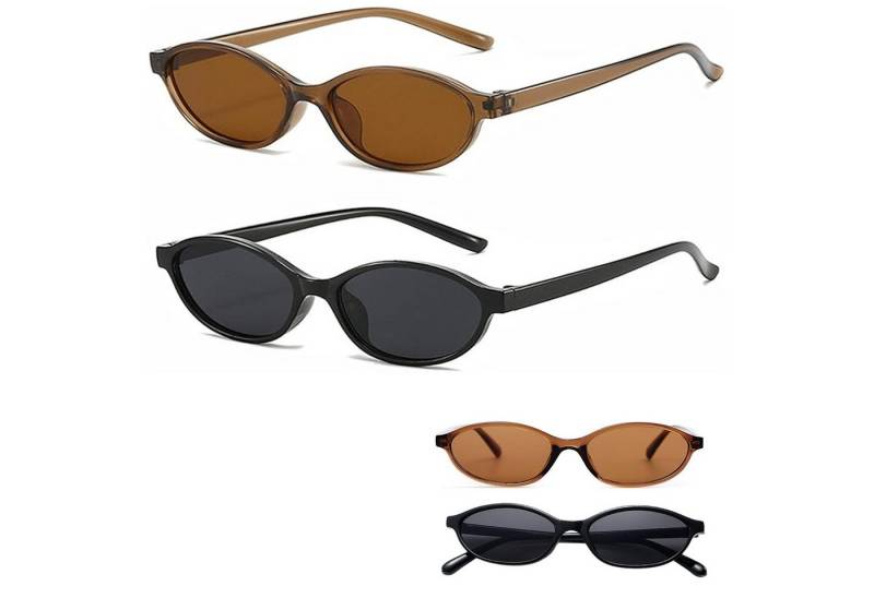 REDOM Sonnenbrille 2er Herren Damen Retro Oval Sonnenbrillen Set (Cateye Kleine Schmale Sunglasses, 2-St., UV Schutz, ultraleicht, robust) ideal für alle Gesichtsformen, für Partys Strand Musikfestival usw. von REDOM