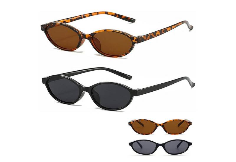 REDOM Sonnenbrille 2er Herren Damen Retro Oval Sonnenbrillen Set (Cateye Kleine Schmale Sunglasses, 2-St., UV Schutz, ultraleicht, robust) ideal für alle Gesichtsformen, für Partys Strand Musikfestival usw. von REDOM