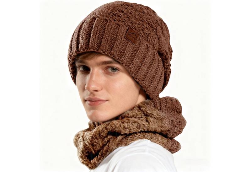 REDOM Strickmütze Winter Mützen- und Schalset Wintermütze (Warm gefüttert windschützend weich leicht, 2-St., mit elastischer Passform für Kopfumfänge von 55–60 cm) ideal für Outdoor-Aktivitäten im Winter von REDOM