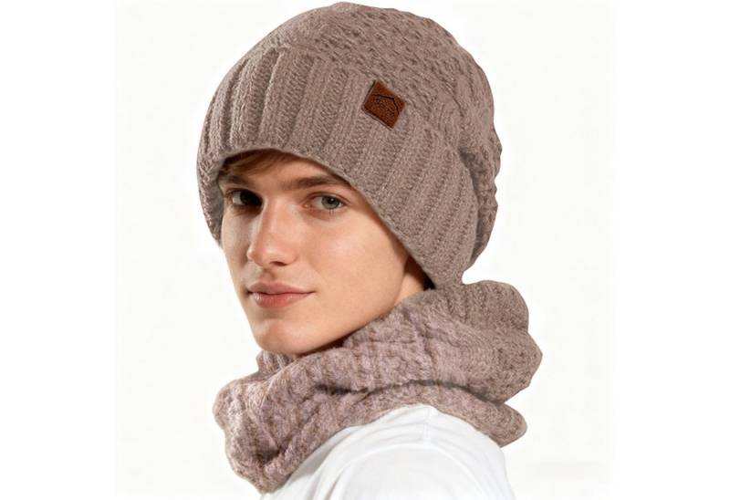 REDOM Strickmütze Winter Mützen- und Schalset Wintermütze (Warm gefüttert windschützend weich leicht, 2-St., mit elastischer Passform für Kopfumfänge von 55–60 cm) ideal für Outdoor-Aktivitäten im Winter von REDOM