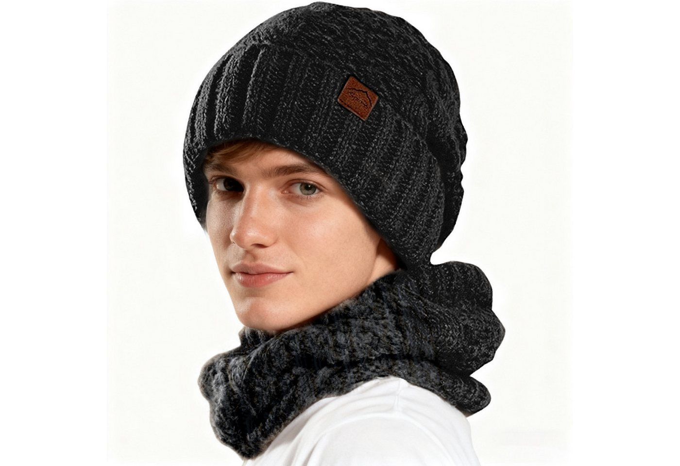 REDOM Strickmütze Winter Mützen- und Schalset Wintermütze (Warm gefüttert windschützend weich leicht, 2-St., mit elastischer Passform für Kopfumfänge von 55–60 cm) ideal für Outdoor-Aktivitäten im Winter von REDOM