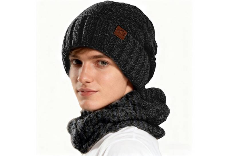 REDOM Strickmütze Winter Mützen- und Schalset Wintermütze (Warm gefüttert windschützend weich leicht, 2-St., mit elastischer Passform für Kopfumfänge von 55–60 cm) ideal für Outdoor-Aktivitäten im Winter von REDOM