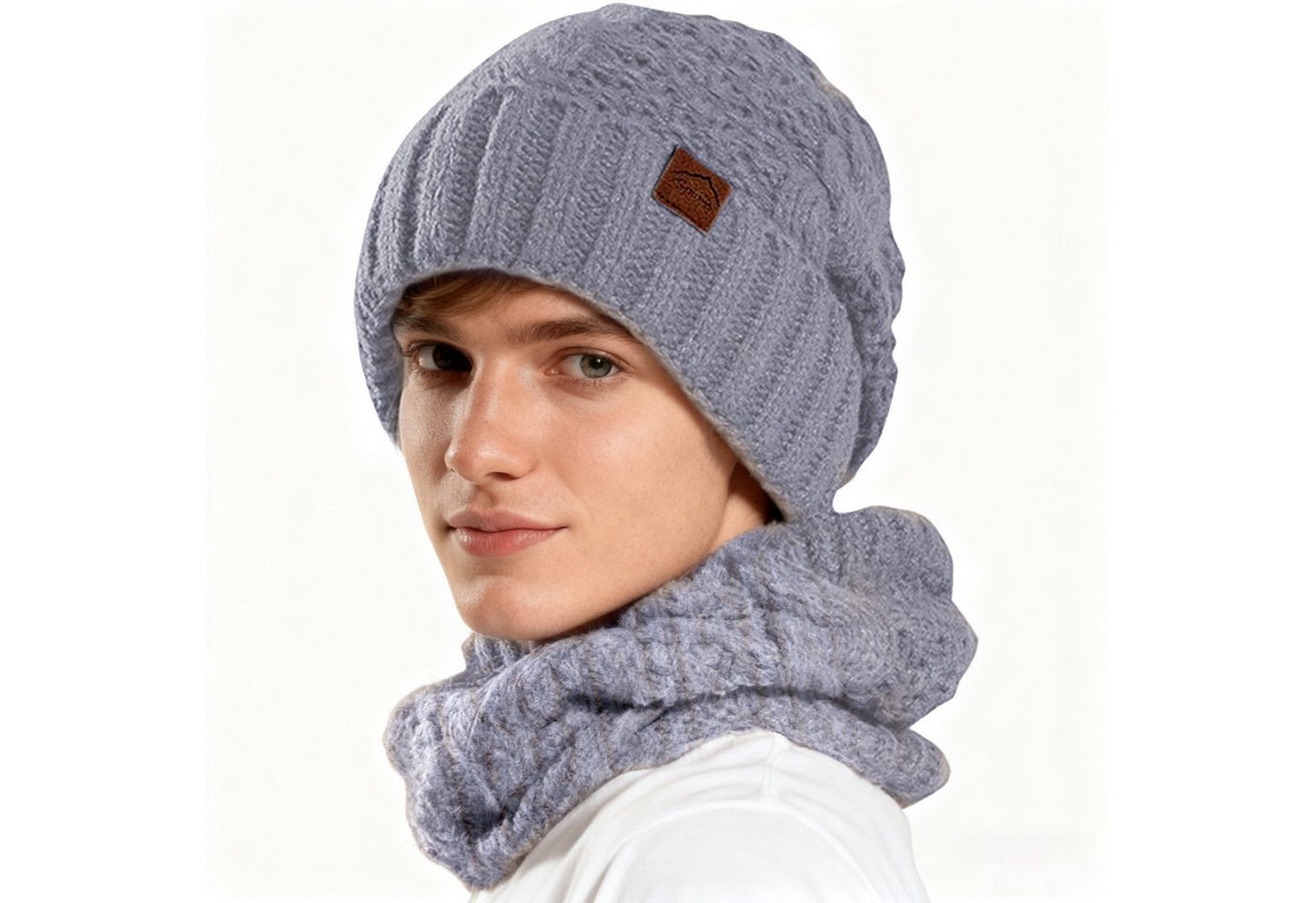 REDOM Strickmütze Winter Mützen- und Schalset Wintermütze (Warm gefüttert windschützend weich leicht, 2-St., mit elastischer Passform für Kopfumfänge von 55–60 cm) ideal für Outdoor-Aktivitäten im Winter von REDOM