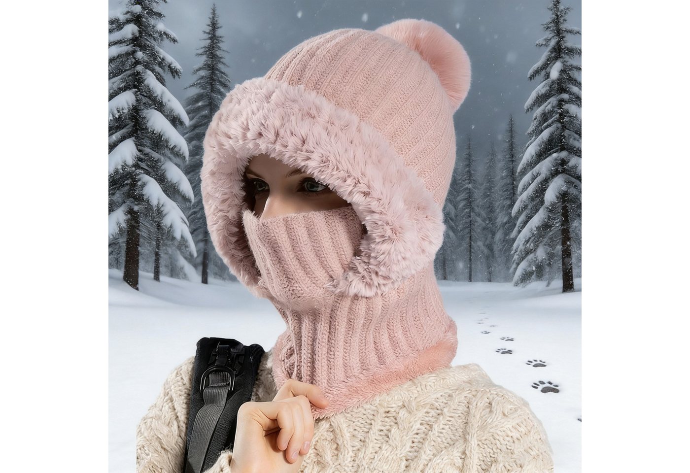 REDOM Strickmütze Winter-Strickmütze Unisex Sturmhaube Wintermütze (mit windabweisender Gesichtsabdeckung Atmungsaktiv elastisch und warm, 1-St., Nutzbar als Mütze Halswärmer Ohrschutz oder Halbgesichtsmaske) Perfekt für Wintersport Radfahren Arbeiten im Freien Reisen Alltag von REDOM
