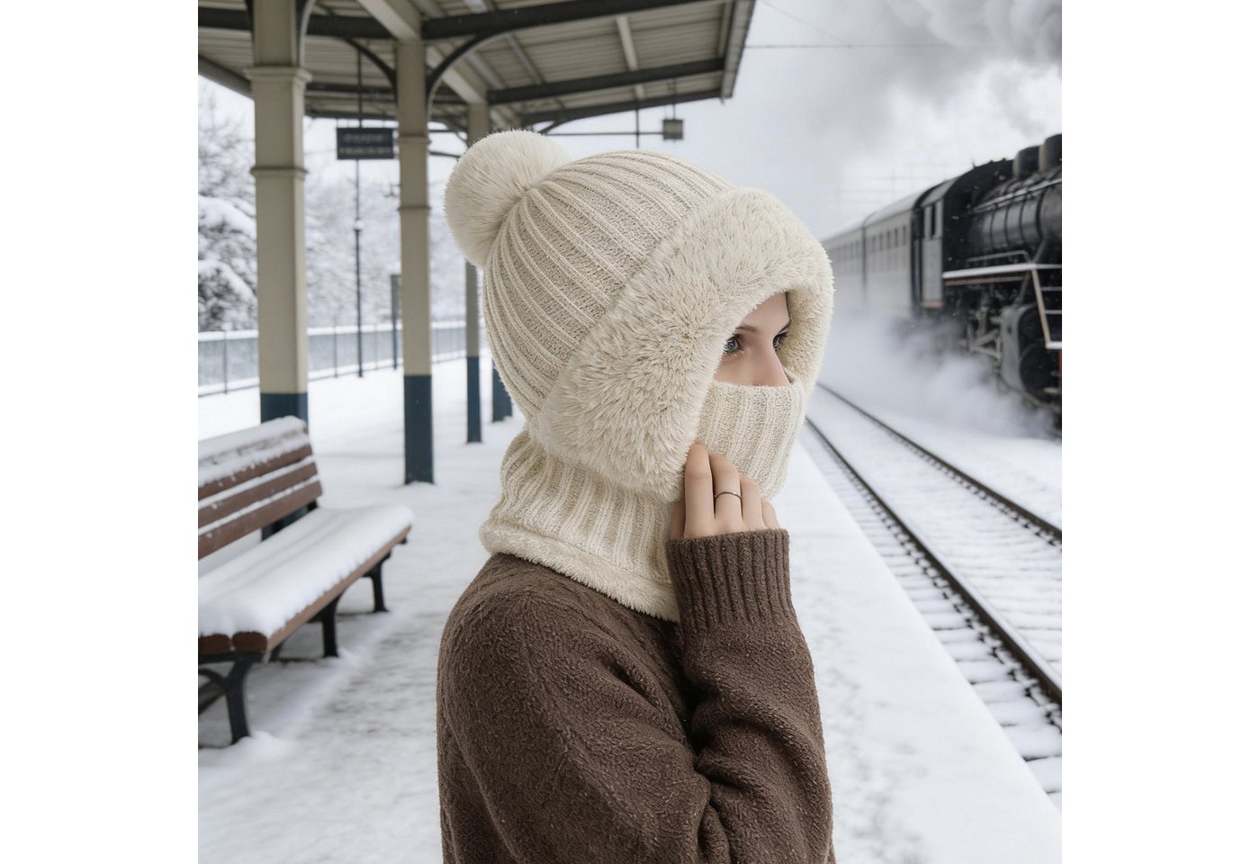 REDOM Strickmütze Winter-Strickmütze Unisex Sturmhaube Wintermütze (mit windabweisender Gesichtsabdeckung Atmungsaktiv elastisch und warm, 1-St., Nutzbar als Mütze Halswärmer Ohrschutz oder Halbgesichtsmaske) Perfekt für Wintersport Radfahren Arbeiten im Freien Reisen Alltag von REDOM