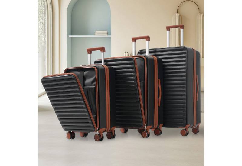 REDOM Trolleyset Gepäckset 3-teilig, Front-Öffnungs-Design(M&L), 4 Rollen, (Reisekoffer, 3 tlg., klappbare Getränkehalter, ABS-Material, TSA-Schloss, 360°-Rollen), stabile Teleskopgriffe von REDOM