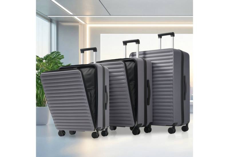 REDOM Trolleyset Gepäckset 3-teilig, Front-Öffnungs-Design(M&L), 4 Rollen, (Reisekoffer, 3 tlg., klappbare Getränkehalter, ABS-Material, TSA-Schloss, 360°-Rollen), stabile Teleskopgriffe von REDOM