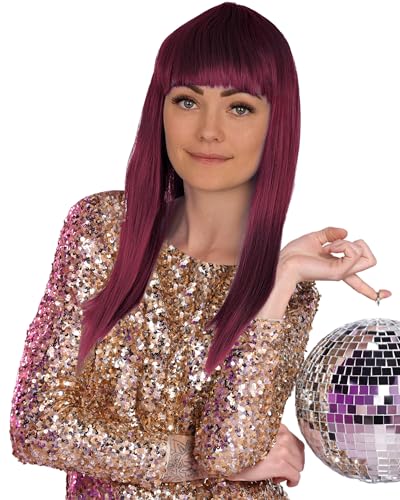 REDSTAR FANCY DRESS Damen Lange Gerade Perücke Kostüm Zubehör Cosplay Party Perücken - Weinrot von REDSTAR FANCY DRESS