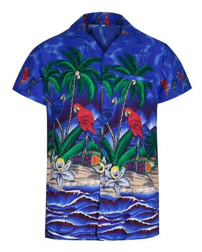 Hawaii Hemd Männer – kurzärmeliges leichtes Sommerhemd Herren mit Knopfleiste – Hawaiihemd als Bad Taste Outfit, Mallorca Party Outfit oder Dart Shirt mit Papagei, Palmen, Hibiskus von REDSTAR