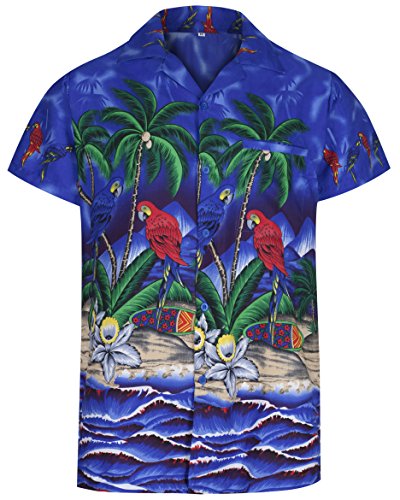 Hawaii Hemd Männer – kurzärmeliges leichtes Sommerhemd Herren mit Knopfleiste – Hawaiihemd als Bad Taste Outfit, Mallorca Party Outfit oder Dart Shirt mit Papagei, Palmen, Hibiskus von REDSTAR