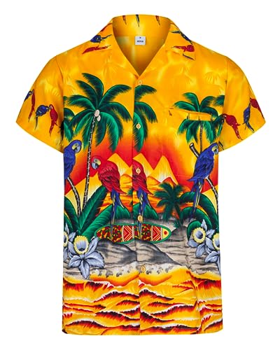 Hawaii Hemd Männer – kurzärmeliges leichtes Sommerhemd Herren mit Knopfleiste – Hawaiihemd als Bad Taste Outfit, Mallorca Party Outfit oder Dart Shirt mit Papagei, Palmen, Hibiskus von REDSTAR