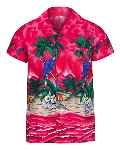 Hawaii Hemd Männer – kurzärmeliges leichtes Sommerhemd Herren mit Knopfleiste – Hawaiihemd als Bad Taste Outfit, Mallorca Party Outfit oder Dart Shirt mit Papagei, Palmen, Hibiskus von REDSTAR