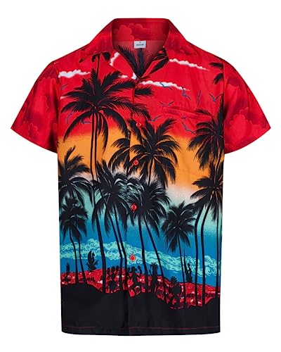 Herren Hawaiihemd - kurzärmelig - Palmenmotiv - Verkleidung Junggesellenabschied - alle Größen - Rot - S von REDSTAR