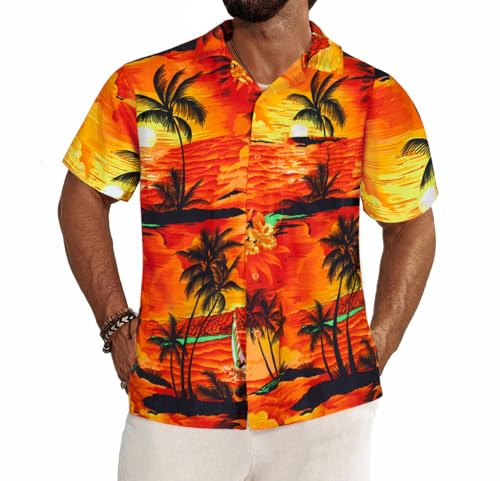 Leichtes Sommerhemd Herren Kurzarm - Hawaii Hemd Männer – Hawaiihemd mit tropischem Blumendruck als Mallorca Party Outfit, Dart Shirt oder für Junggesellenabschiede, Festivals und Strandpartys von REDSTAR