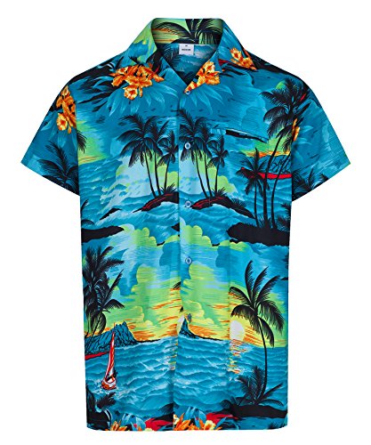 REDSTAR - Herren Hawaiihemd - kurzärmelig - Aloha Summer - Verkleidung Junggesellenabschied - alle Größen - Blau - L von REDSTAR