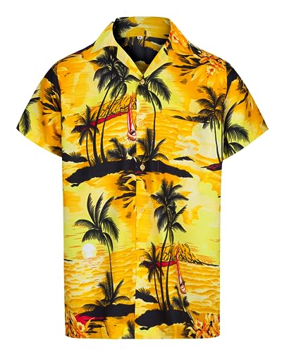 REDSTAR - Herren Hawaiihemd - kurzärmelig - Aloha Summer - Verkleidung Junggesellenabschied - alle Größen - Gelb - S von REDSTAR