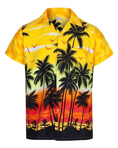 REDSTAR Herren Hawaiihemd - kurzärmelig - Palmenmotiv - Verkleidung Junggesellenabschied - alle Größen - Gelb - XXL von REDSTAR