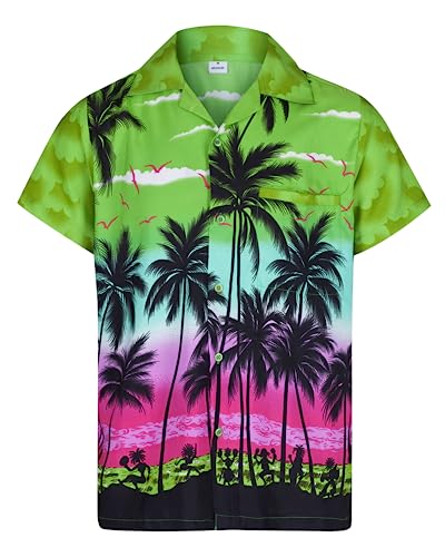REDSTAR Herren Hawaiihemd - kurzärmelig - Palmenmotiv - Verkleidung Junggesellenabschied - alle Größen - Grün - M von REDSTAR