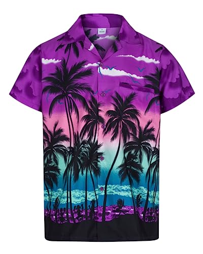 REDSTAR Herren Hawaiihemd - kurzärmelig - Palmenmotiv - Verkleidung Junggesellenabschied - alle Größen - Lila - S von REDSTAR