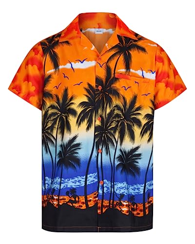 REDSTAR Herren Hawaiihemd - kurzärmelig - Palmenmotiv - Verkleidung Junggesellenabschied - alle Größen - Orange - L von REDSTAR