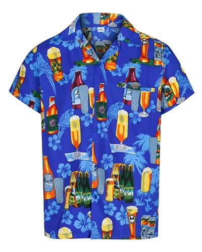 REDSTAR - Herren Hawaiihemd - kurzärmelig - Bierflaschenmotiv - Verkleidung Junggesellenabschied - alle Größen - Blau - XL von REDSTAR