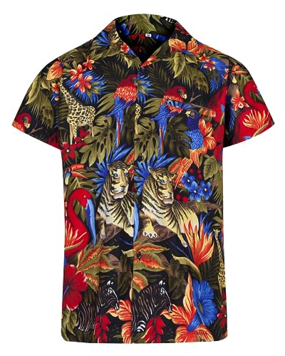 Redstar Fancy Dress - Herren Hawaiihemd - kurzärmelig - Dschungelmotiv - Verkleidung Junggesellenabschied - alle Größen - Schwarz - L von REDSTAR