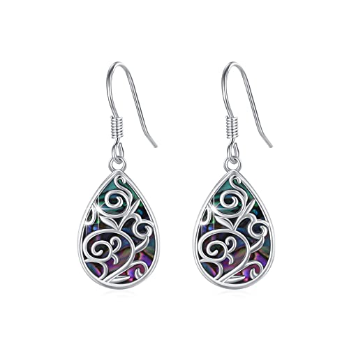 Abalone Ohrringe S925 Sterling Silber Hängende Baumeln Tropfen Ohrringe Filigran Teardrop Tropfen Ohrringe Schmuck Muttertagsgeschenke für Mama von REDSUN