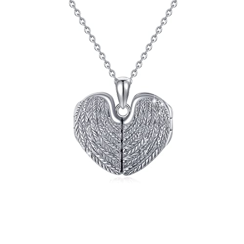 REDSUN Schutzengel Flügel Medaillon Halskette 925 Sterling Silber Photo Medaillon Erweitern Foto Herzanhänger Amulett Schmuck für Damen Mädchen Mutter von REDSUN