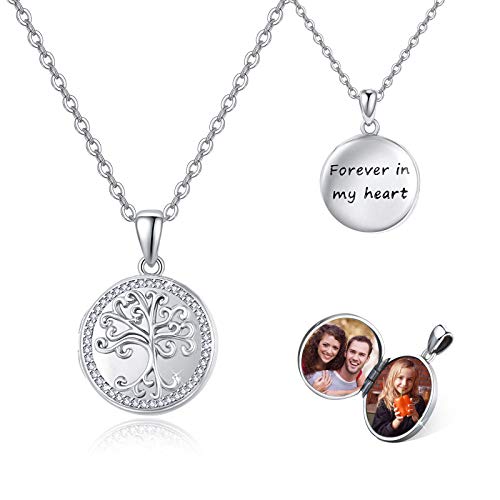 REDSUN Baum des Lebens Medaillon Halskette 925 Sterling Silber Baum des Lebens Halskette mit 5A Cubic Zirkonia Foto Bild Medaillon Anhänger Schmuck Geschenke für Frauen Mädchen von REDSUN