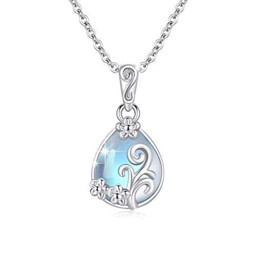 REDSUN Blume Mondstein Anhänger 925 Sterling Silber Mondstein Anhänger Halskette Schmuck Muttertagsgeschenke für Mama Tochter Kinder Ehefrau Geschenk von REDSUN