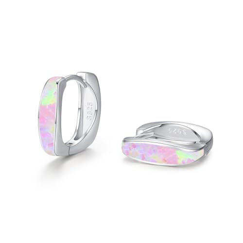 Creolen-Opal Ohrringe 925 Sterling Silber Damen Creolen Ohrringe Created Opal Kleine Huggie Creolen Ohrringe Hypoallergene Schmuck Frauen Kinder 10 von REDSUN