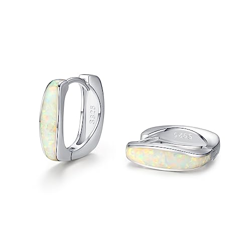 Creolen-Opal Ohrringe 925 Sterling Silber Damen Creolen Ohrringe Created Weiß Opal Kleine Huggie Creolen Ohrringe Hypoallergene Schmuck Frauen Kinder von REDSUN