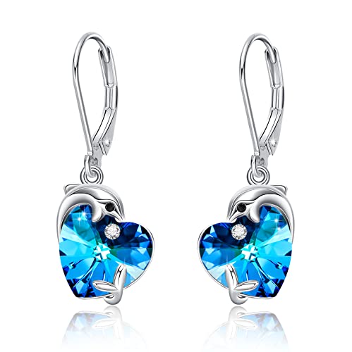 Delfin Ohrringe Hängend 925 Sterling Silber Liebesherz Hypoallergen Kristall Kleine Ohrringe kinder tier Schmuck für mädchen von REDSUN