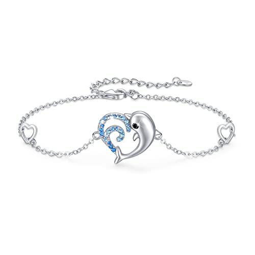 REDSUN Delphin Damen Armband 925 Sterling Silber Marine Tier Armkette Verstellbar Schmuck für Frauen Tochter Mutter Geschenke von REDSUN