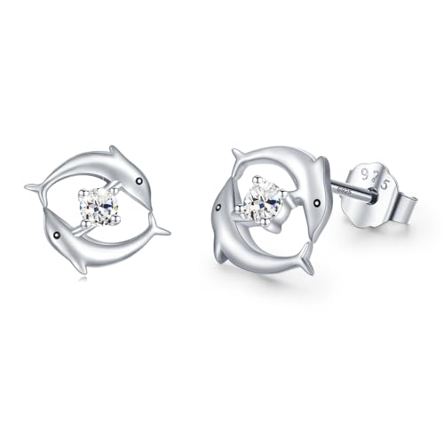 Delphin Ohrstecker,Delphin Ohrringe für Damen 925 Sterling Silber Delfin Ohrringe mit Zirkonia Nette Tier-Delphin-Ohrringe Schmuck Geschenke für Frauen Mädchen Kinder（April） von REDSUN