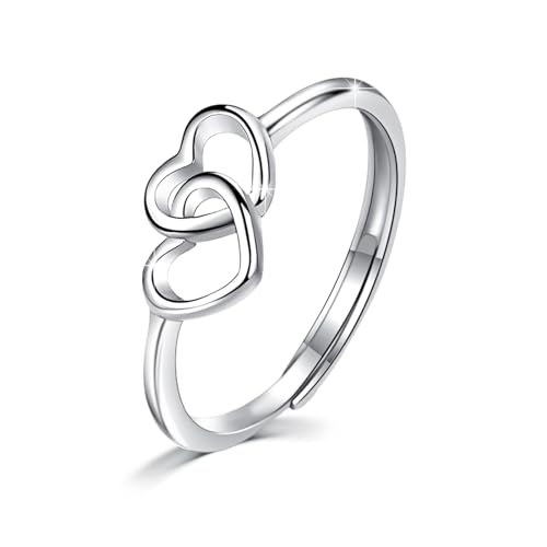 Doppelherz Damenring 925 Sterling Silber Ring Herz Verstellbar Ringe Verlobungsring Freundschaftsring-Ring Schmuck für Damen Frauen von REDSUN