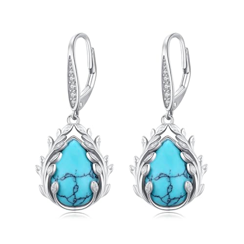 Filigrane Blumen Ohrhänger 925 Sterling Silber Tränenohrringe Nordische Filigran Türkis Tropfen Ohrringe mit Zirkon Schnalle Schmuck für Frauen Mädchen von REDSUN