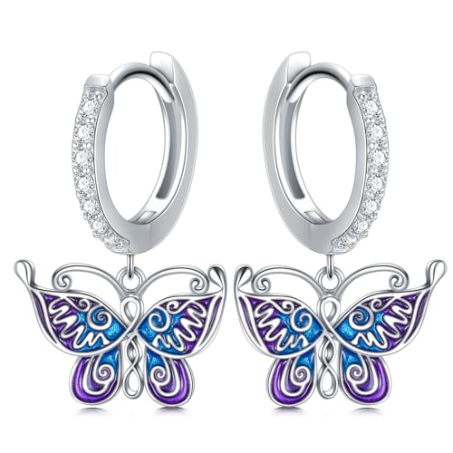 Frauen Schmetterling Ohrringe 925 Sterling Silber Schmetterling Ohrringe Reifen Ohrringe Schmetterling mit Cubic Zirkonia Schmetterling Schmuck Geschenke für Frauen Mädchen Teenager von REDSUN