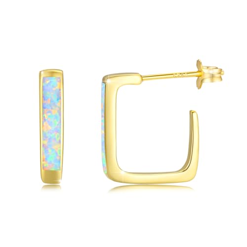 Halbe Creolen 925 Sterling Silber Creolen-Opal Ohrringe Created Weiß Opal Kleine Huggie Gold Creolen Ohrringe Schmuck Geschenk für Frauen Kinder von REDSUN