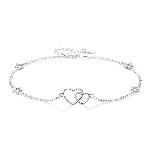 REDSUN Fußkettchen für Damen 925 Sterling Silber Heart Fußkettchen Anklet Bracelet Women's Star Ankle Verstellbar Jewellery Anklet for Girls Mother,Fußkettchen für Frauen,Fußkettchen Herz von REDSUN