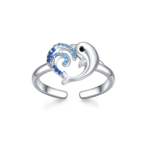 Delfine Ring 925 Sterling Silber Verstellbare Tier Delfin Ring Delfin Schmuck Tier Abschlussgeschenk für Damen Mädchen Freund von REDSUN