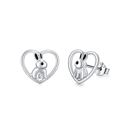 Kaninchen Ohrringe 925 Sterling Silber Herz Ohrringe Kaninchen Ohrstecker Ohrringe Tier Ohrringe Damen Schmuck Mädchen Tochter Muttertagsgeschenke für Mama von REDSUN